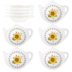 Bicuzat Floral Tea Bag Holder Tea Porcelain Accessories Teapot Shaped Tea Bag Coaster Resting Caddy Saucer 4 Inch/10cm-Sunflower and Daisy Pattern-Set of 10