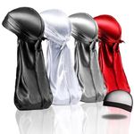 Selalu Durag 4PCS Silky Satin Durags for Men Women Waves, with 1 Wave Cap, Extra Long Tails (Red, Black, white, Silver) hairband fashion-headbands