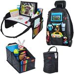 Lusso Gear "Toddler Travel Time Bundle - Black - Kids Travel Tray, Back Seat Organizer, Car Seat Organizer, Car Trash Can