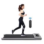 Under Desk Treadmill with App & Remote Control Bluetooth Speaker Walking Running Pad Machine 1-12km/h Adjustable Speeds LED Display for Home or Office (Grey)