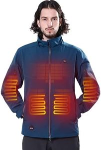 DEWBU Soft Shell Heated Jacket for Men with 12V Battery Pack and Detachable Hood Outdoor Electric Heating Coat, Bright Blue, XL