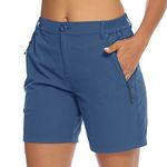 BGOWATU Women's Hiking Golf Shorts Quick Dry Lightweight Cargo Outdoor Active Summer Shorts with Zipper Pockets Denim Blue Size L