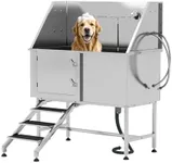 Albott 50 in Professional Dog Washing Station with Stairs - 304 Stainless Steel Pet Bathtub Features Adjustable 3-Speed Showerhead, Removable Grates, Easy Cleaning Pet Wash Tub, L (Left)