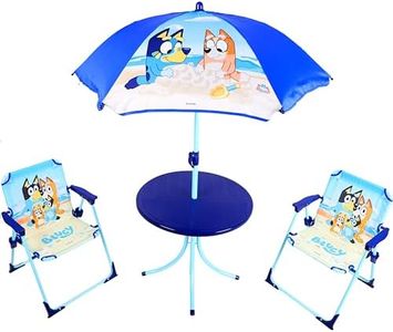Toyland® Juego de Mesa y sillas para Patio Bluey & Bingo - 1 Mesa, 2 sillas y 1 sombrilla - Muebles Infantiles de Interior y Exterior Playa y jardín