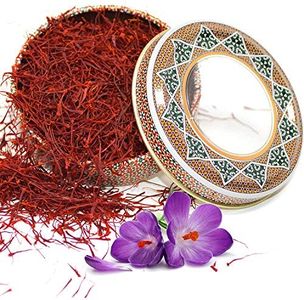 Zand Saffron Threads – 2g Premium Grade A Organic Pure Saffron Spice for Cooking Basmati Rice, and More – in Decorative Airtight Tin with Window Lid