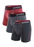 Separatec Sport Performance Mens Underwear Quick Dry Lightweight Boxer Briefs Supportive Dual Pouch Boxer Homme Moisture Wicking Boxers for Men Ballpack 3 Pack(L,Black/Dark Gray/Maroon)