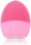 Facial Cleansing Brush and Face Brush Massager Silicone Ultrasonic Vibrating Facial Brush, Waterproof, Rechargeable and Sonic Electric Face Cleansing Exfoliator for Anti-Aging (Pink)