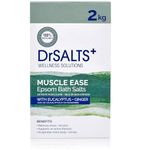DrSALTS+ Muscle Ease Therapy Epsom Salts - Soothing Epsom Bath Salts to Relieve Strains, Pain & Stiffness with Eucalyptus & Ginger Essential Oils - Vegan & Cruelty-Free, 2kg