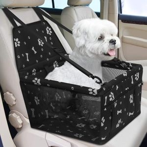 KUTKUT Pet Car Booster Seat Travel Carrier Cage, Oxford Breathable Folding Soft Washable Travel Bags with Seat Belt for Dogs Cats or Other Small Pet (Black, Size: 40 x 34 x 25cm)