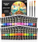 Acrylic Paint Set, Shuttle Art 30 Colors Acrylic Paint in Tubes (36ml) with 3 Brushes, Artist Grade Paint, Rich Pigments, Non-Toxic for Artists, Beginners and Kids on Rocks Crafts Canvas Wood Fabric