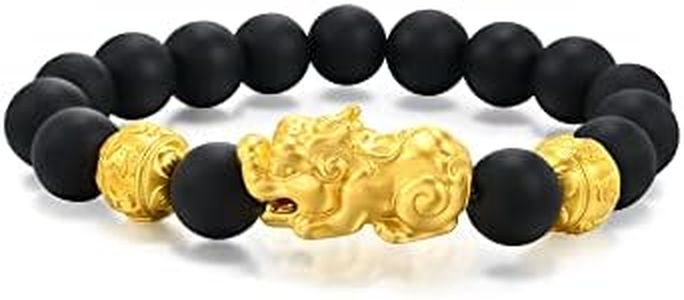 CHOW SANG SANG Chinese Gifting Collection 999 24K Gold Pixiu with 15 Black Chalcedony Beads Beaded Blessing Bracelet for Men 91338B | Size 6 (Wrist Size:14-15 CM)