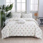 FADFAY 3Pcs Rosette Floral Comforter Set Queen Vintage Floral Summer Quilt 100% Cotton Fabric with Soft Microfiber Inner Fill Bedding Lightweight Reversible All Season Down Alternative Duvet Insert