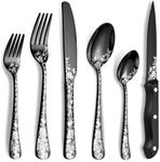 48-Piece Black Silverware Set with Steak Knife, Stainless Steel Flatware Cutlery Set Service for 8, Mirror Polished Tableware Eating Utensils Set for Home Kitchen, Dishwasher Safe