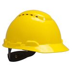 3M Hard Hat, Yellow, Lightweight, Vented, UV Indicator, Adjustable 4-Point Ratchet, H-702V-UV