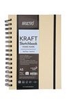 BRUSTRO Toned Paper - Kraft Sketchbook | A5, 100 GSM | 100 Sheets/200 Pages |Wiro Bound, Spiral, Premium,Acid-free Paper, Ideal for Dry media, Mandala Art, Graphite, Charcoal, Colour pencils, Gel pens