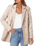 Happy Sailed Oversized Blazers for Women Spring Fashion Lapel Collar Double Breasted Open Front Tweed Plaid Blazer Jackets Business Casual Professional Attire Work Suits 2025 Mustard S