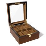 Uten Watch Box with 6 Slots, Watch Case with Golden Lock and Key, Wood Watch Display Storage Box with Removable Watch Cushions, Velvet Lining, Metal Clasp, Luxury Gift for Men and Women