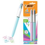 BIC 4-Color Fashion Retractable Ball Pens, Medium Point 1.0 mm, Ideal for Everyday Writing, 2-Count Pack in Assorted Colours, Stocking Stuffers