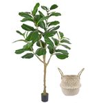 Warmplants Artificial Fiddle Leaf Fig Tree, 5ft Tall Fake Fiddle Leaves Silk Plant with Basket, Faux Ficus Lyrata Tree for Indoor Outdoor Home Office Living Room Décor
