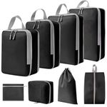 House of Quirk Compression Packing Cubes, 8 Set Travel Organizer Compressible Essentials Packing Organizers (Black)