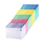 25PCS Plastic Wallets Folders A4 Zip Lock Bags Zipped Wallet, Clear Waterproof Mesh Bag,5 Colors Zipper Document Folder for File Storage Business Receipts Organization