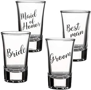 Lillian Rose Bride, Groom, Maid of Honor, and Best Man Shot Glass Set, 1.5oz, Clear