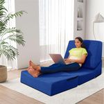 Dr. Smith Convertible Sleeper Folding Sofa Bed/Lounger Sofa Single Size Futon Lazy Bed Washable Cover Jute Fabric - Blue