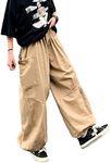 Gothic Harajuku Cargo Pants Y2K Women Wide Leg Joggers Hippie Streetwear Loose Baggy Trousers, Khaki 2, Medium