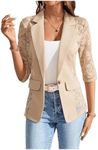 GORGLITTER Women's Sheer Lace Jacket Blazer Long Sleeve Open Front Button Casual Business Bolero Jacket Brown X-Small