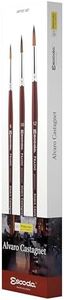 ESCODA Set 3 Watercolor Brushes - N.8,10,12 Round Pointed Synthetic Hair Set #1 Alvaro Castagent Prado Series Professional Artists Handmade in Barcelona.