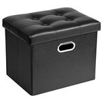 COSYLAND 17 Inches Folding Storage Ottoman Bench with Handles, Short Ottoman Stool,Storage Chest, Foot Rest Stool, Black