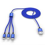 Multi 3 in 1 USB Long iPhone Charging Cable, 3M/10Ft Nylon Braided Universal Phone Charger Cord USB C/Micro USB/Lightning Connector Adapter for Android/Apple/Samsung/LG/Pixel/Huawei/XiaoMi(Blue)