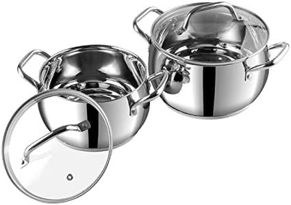 Vinod Stainless Steel 2 Piece Almaty Sauce Pot with Glass Lid -Diameter 14 & 16 cm, Capacity 1.3 & 2 Litre (Induction and Gas Stove Friendly), 2 Years Warranty, Silver