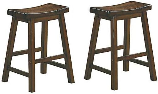 Lexicon Victoria Saddle Solid Wood Counter Height Stool Set of 2 - Saddle Kitchen Stool Dining Height Stools for Dining, Armless Chair Seating, Perfect Casual - 23.5" Distressed Cherry