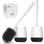 Hulameda Toilet Brush and Holder 2 Pack, Silicone Toilet Cleaning Brush with Quick Drying Holder, 4 x 5.5 Inches, Black & White, (Flooring/Mounted Wall)