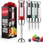 Zulay Kitchen Immersion Blender Handheld - Powerful Electric 800 Watt Emulsion Mixer - Hand Held Stick Blender Wand for Smoothies, Puree, Milkshakes, Frozen Fruit - with High Power Turbo Mode - Red