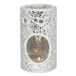Silver/Black Crackle Mosaic Oil Burner (Silver, Pillar 14.5cm)