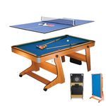 BCE 6ft 3-in-1 Folding Pool Table with Table Tennis Top & Soft Tip Dart Board with Desk Top - Easy to Move - All Accessories Included