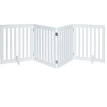 unipaws Freestanding Dog Gate, Foldable Pet Fence, Indoor Wood Barrier, Assembly Free Stair Gate with 2PCS Support Feet (61cm H, 4 Panels, White)