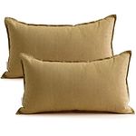 Jeanerlor Natural Cotton Linen Green Decorative 12"x20" Throw Pillow Case Cushion Cover with Twin Needles Stitch on Edge for Lumbar, (30 x 50cm), 2 Pcs, Earth Yellow