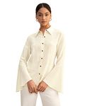 LilySilk Pure Silk Shirt Womens 18 Momme Classic Blouse with Puff Sleeve and Pleated Back for Casual or Business(Lily-White,L)