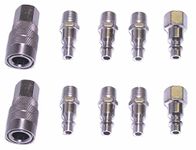 Canadian Tool and Supply 10-Piece Chrome Plated Steel Air Tool Plugs and Hose Quick Connects/M-Style/Coupler Sets 1/4-Inch NPT Thread (2x5PCQC14NPT)