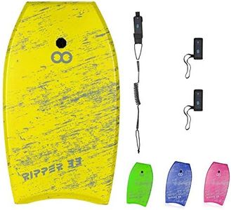 WOOWAVE Bodyboard 33-inch/36-inch/41-inch Super Lightweight Body Board with Coiled Wrist Leash, Swim Fin Tethers, EPS Core and Slick Bottom, Perfect Surfing for Kids Teens and Adults（33 inch, Yellow）