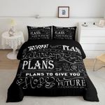 Feelyou Kids Vintage Bible Verse Comforter Set Christian Bible Verse Jeremiah Comforter Set for Boys Children Teens Bedroom Decor Modern Comforter Black Duvet Set King Size with 2 Pillow Case