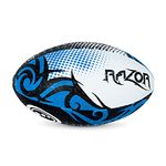 Optimum Razor Rugby Ball - Perfect for Training & Gameplay, Great Flight & Air Retention, Rubber Dimpled Surface for Grip, 2-Ply 410g - Black/Blue, Size 4