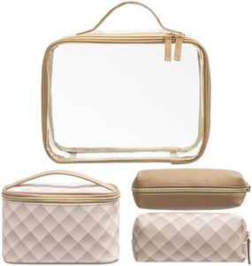 Navaris 4-in-1 Travel Cosmetic Bags - Lightweight & Portable Makeup Holder - Organizer Case for Toiletries Cosmetics & Essentials - TSA-Approved Organizing Toiletry Bag Set - Brown