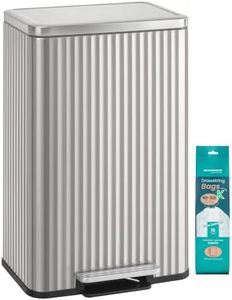 SONGMICS Trash Can, 13 Gallon (50 L) Garbage Can for Kitchen, with Lid, Pedal, and Removable Inner Bucket, Soft Close, Stainless Steel, 15 Trash Bags (Code K) Included, Metallic Silver ULTB586EZ01