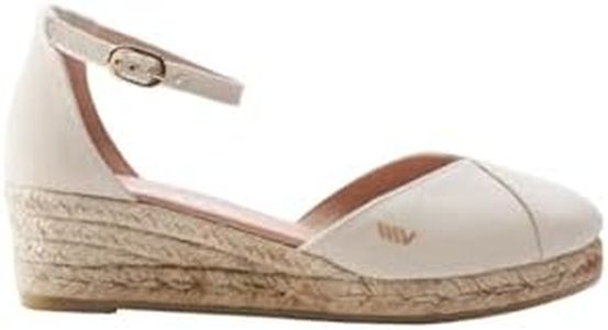 VISCATA Formiga Espadrille Canvas Low Wedges with Buckle Ankle Strap Beige