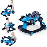 GYMAX Baby Walker, 4 in 1 Foldable Toddler Push Along Walker with Steering Wheel, Music Box, Lights and Comfy Seat, Height & Speed Adjustable Infant Learning to Walk Activity Center (Blue)