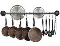 OROPY Wall Mount Pot Pan Bar Rack, 97cm Metal Industrial Style Hanging Rail Kitchen Utensils Hanger Organiser with 14 Hooks, Black